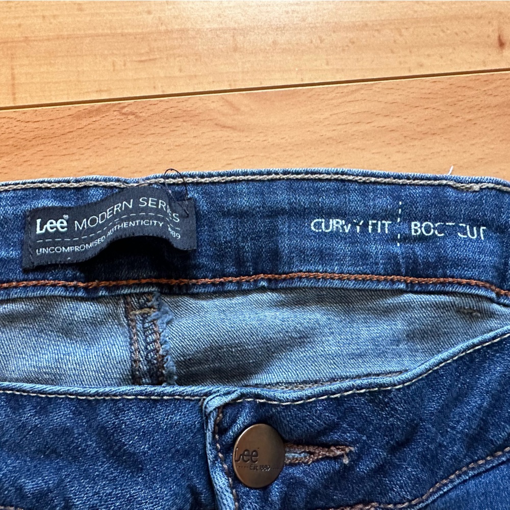 Hand Crafted Blue Purple Flare Jeans Lee modern series curvy bootcut 24W petite - Picture 5 of 15